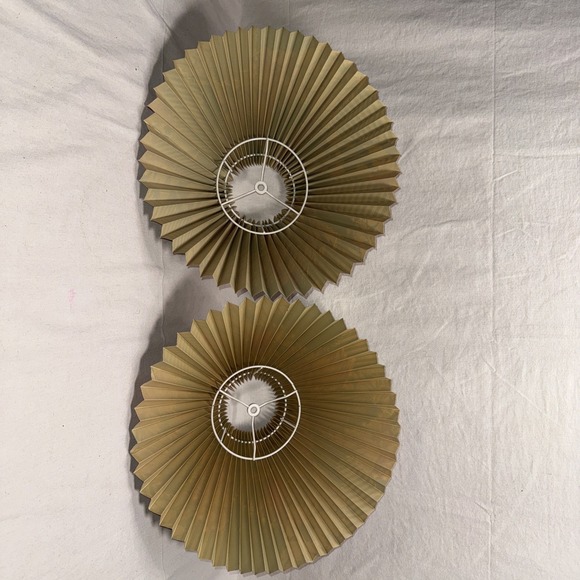 Vintage Pair Pleated Floral Lampshades 15" Flared Fabric Vinyl Backed - Picture 6 of 14